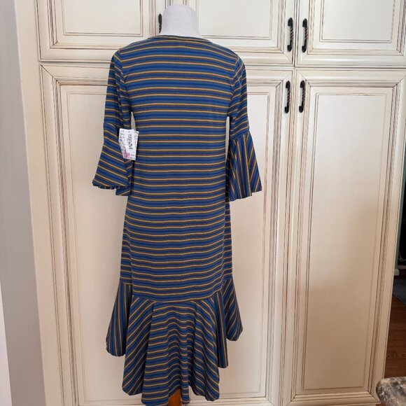 NWT LuLaRoe Maurine Dress Royal Blue, Slate Blue, and Medium Yellow Sz Medium - Picture 2 of 8